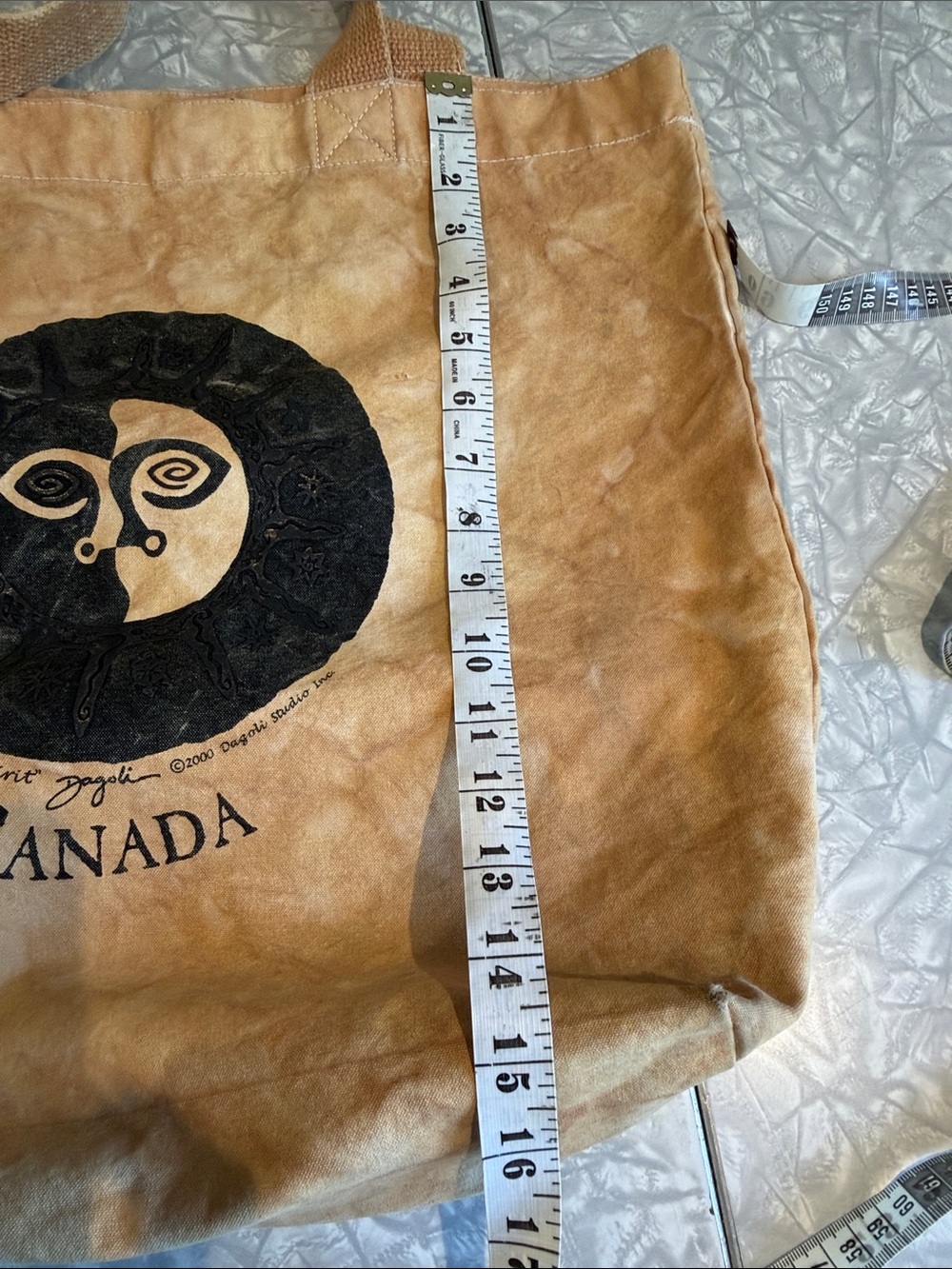 Vintage, tribal, celestial tan canvas tote bag a "Sun Spirit" design from 2000 - Picture 7 of 11
